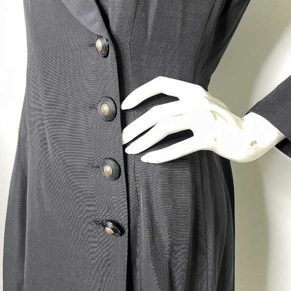90s Amoretti Button Front Dress with Gold Detailing | Vintage Amoretti Black Dre - Picture 4 of 8